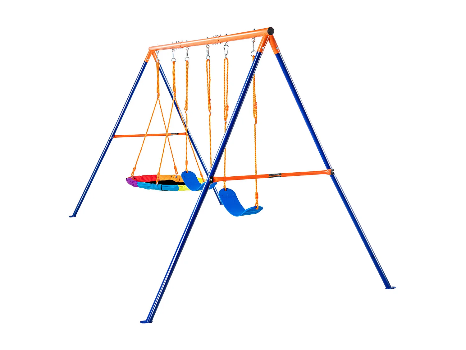 Ensemble de Balançoires Portique SucceBuy de Jardin avec 1 Nacelle 2 Sièges à Ceinture, Support en Métal, Corde Réglable pour la cour Arrière