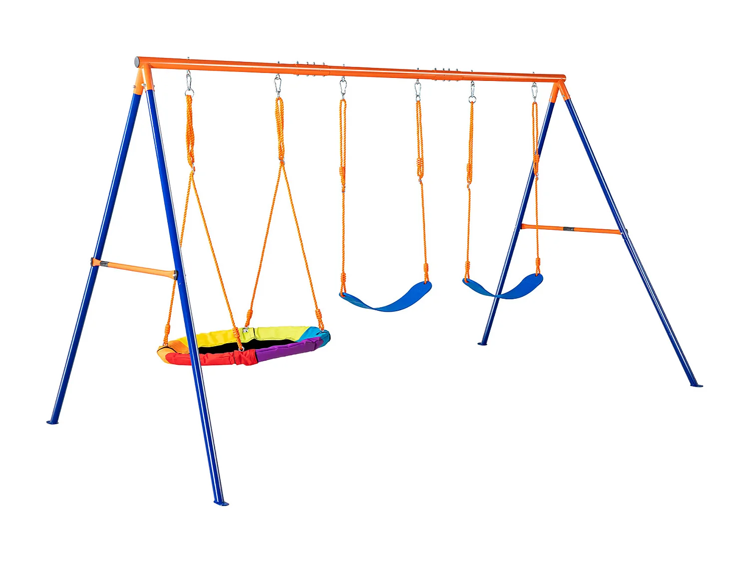 Ensemble de Balançoires Portique SucceBuy de Jardin avec 1 Nacelle 2 Sièges à Ceinture, Support en Métal, Corde Réglable pour la cour Arrière