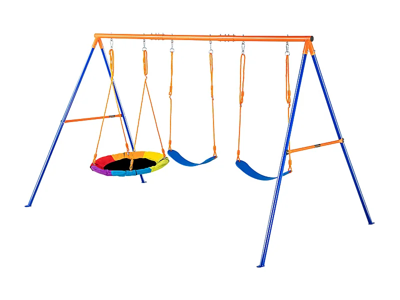 Ensemble de Balançoires Portique SucceBuy de Jardin avec 1 Nacelle 2 Sièges à Ceinture, Support en Métal, Corde Réglable pour la cour Arrière