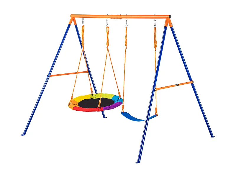 Conjunto de Baloiço em Formato de A SucceBuy, 1 Baloiço de Disco e 1 Baloiço de Cinto, Suporte de Metal para Jardim