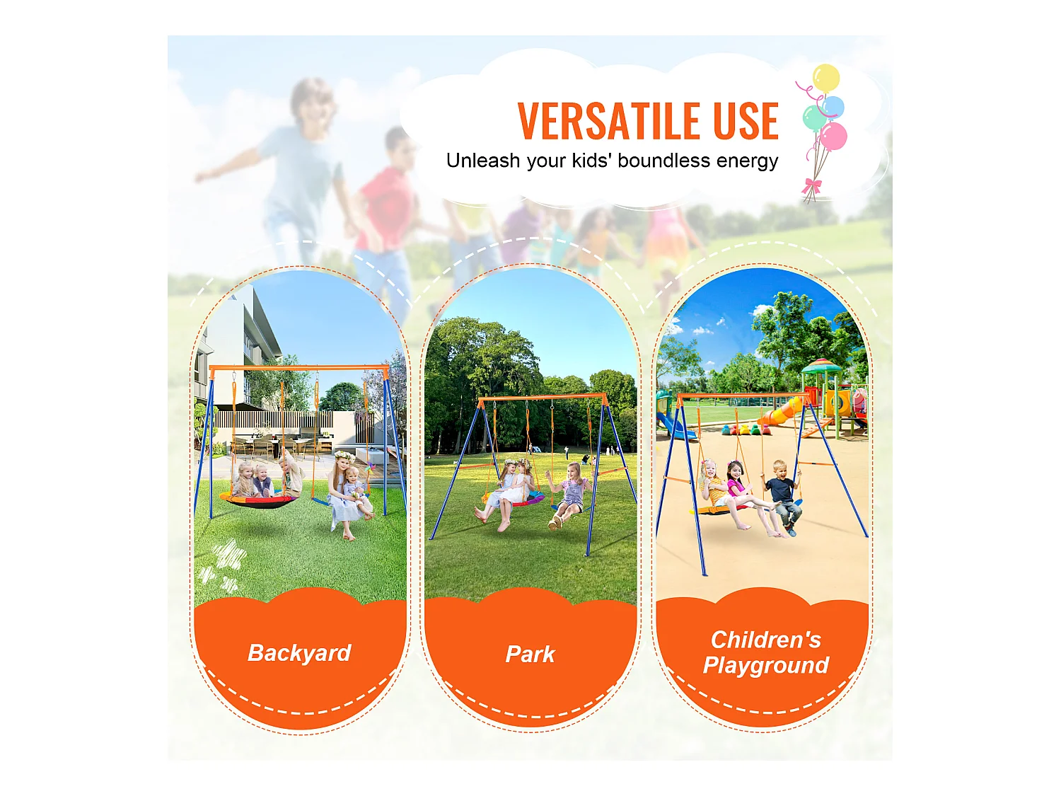 Ensemble de Balançoires en A SucceBuy, 1 Soucoupe et 1 Balançoire à Ceinture, Support en Métal pour Jardin