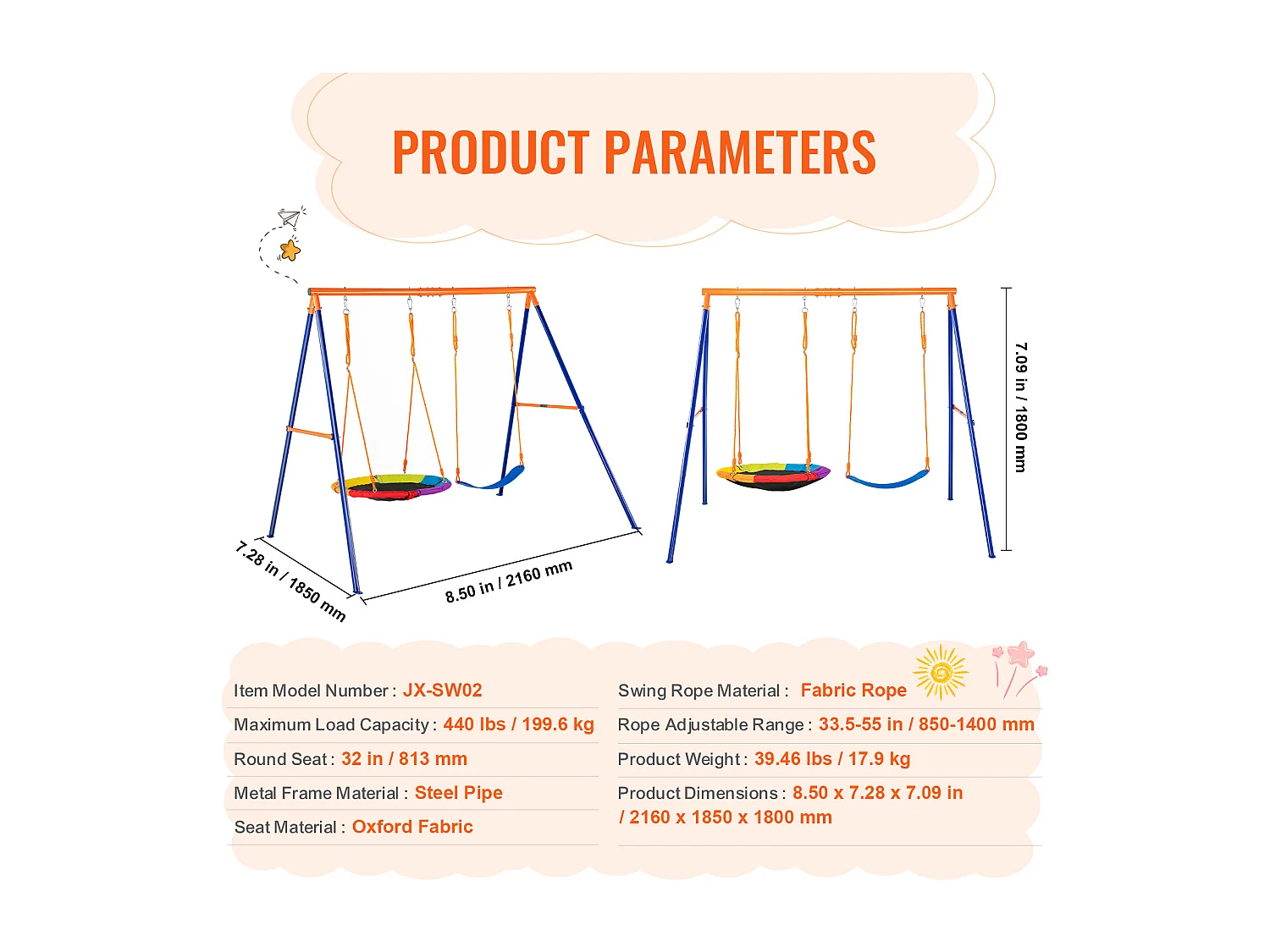 Ensemble de Balançoires en A SucceBuy, 1 Soucoupe et 1 Balançoire à Ceinture, Support en Métal pour Jardin