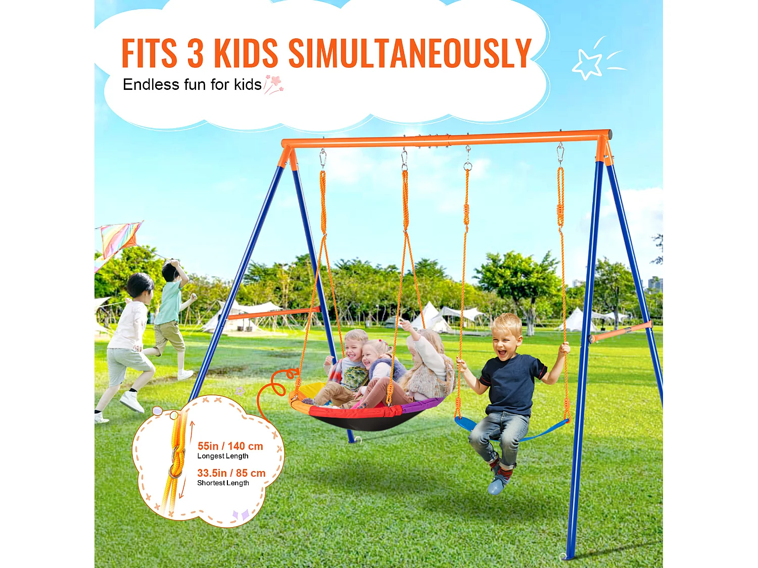 Ensemble de Balançoires en A SucceBuy, 1 Soucoupe et 1 Balançoire à Ceinture, Support en Métal pour Jardin