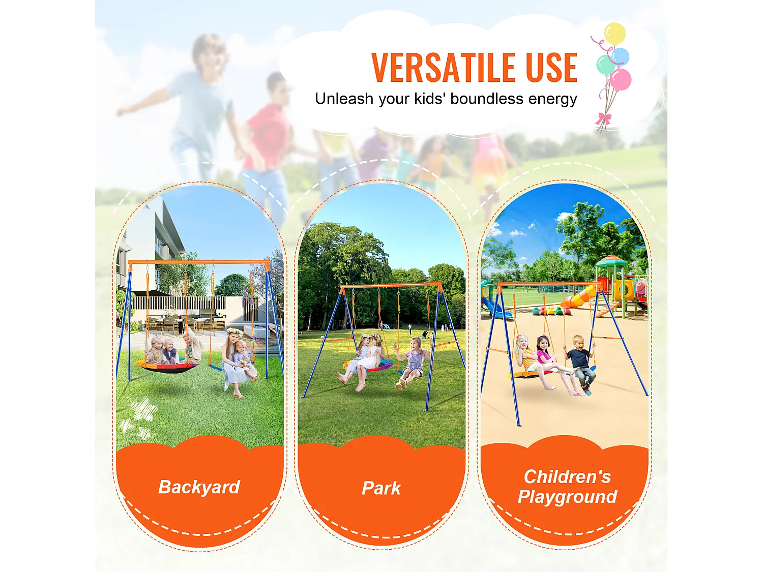 Ensemble de Balançoires en A SucceBuy, 1 Soucoupe et 1 Balançoire à Ceinture, Support en Métal pour Jardin