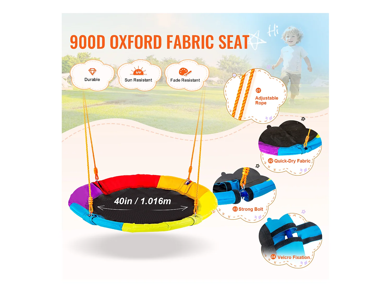 Ensemble de Balançoires Portique SucceBuy de Jardin Nacelle 102 cm Charge 199,6 kg, Support en Métal, Corde Réglable pour l'arrière-cour