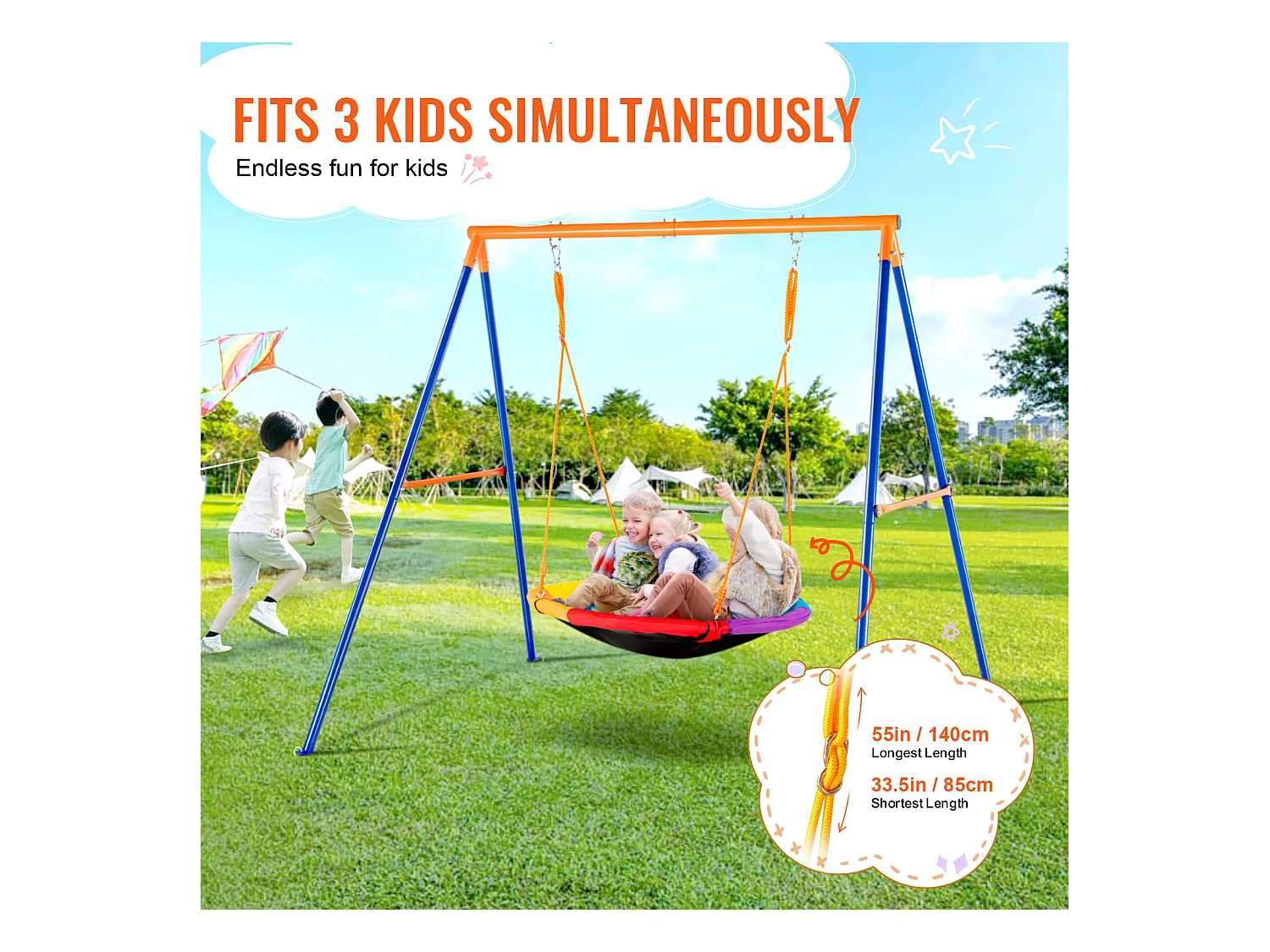 Ensemble de Balançoires Portique SucceBuy de Jardin Nacelle 102 cm Charge 199,6 kg, Support en Métal, Corde Réglable pour l'arrière-cour