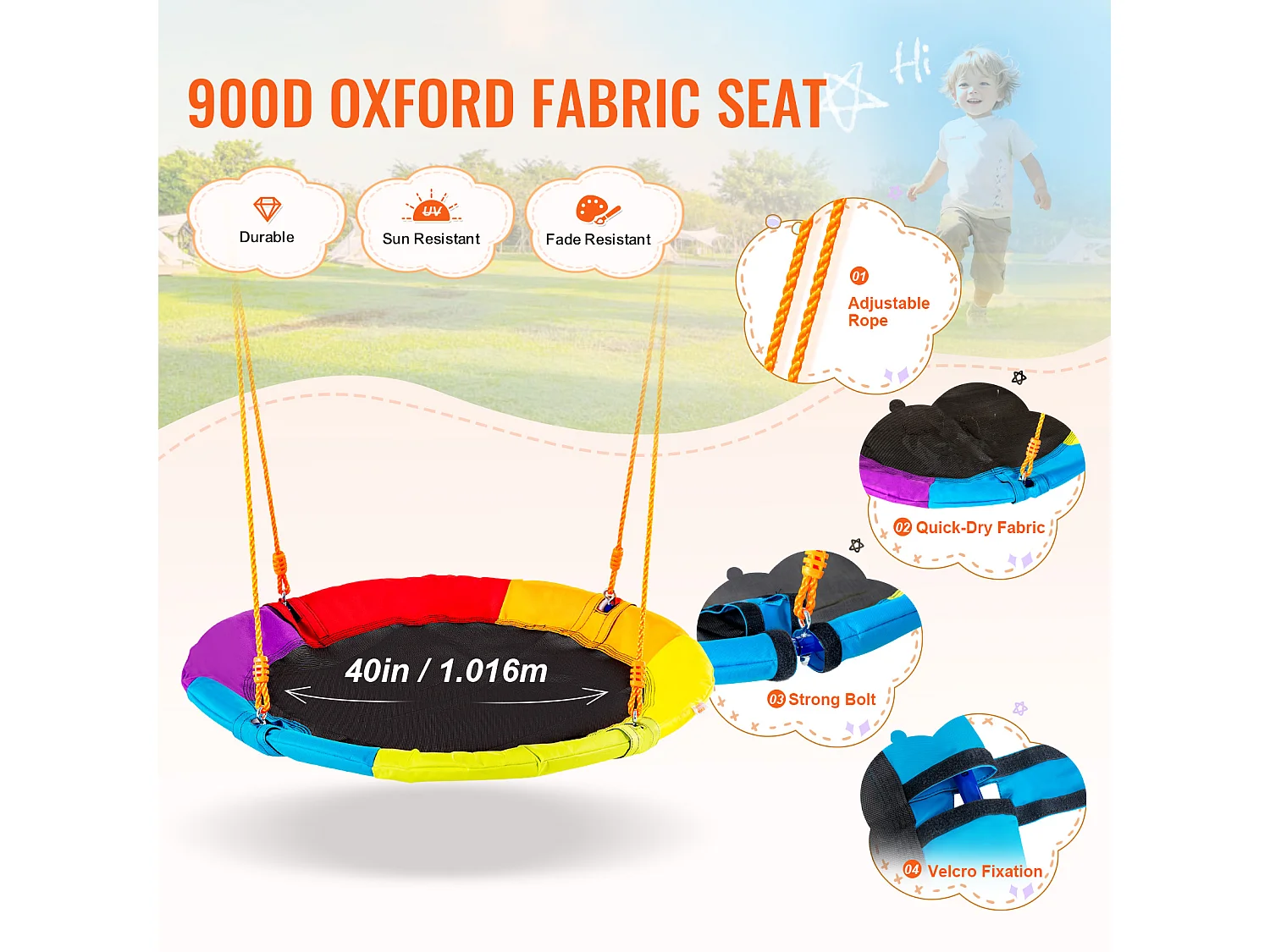 Ensemble de Balançoires Portique SucceBuy de Jardin Nacelle 102 cm Charge 199,6 kg, Support en Métal, Corde Réglable pour l'arrière-cour