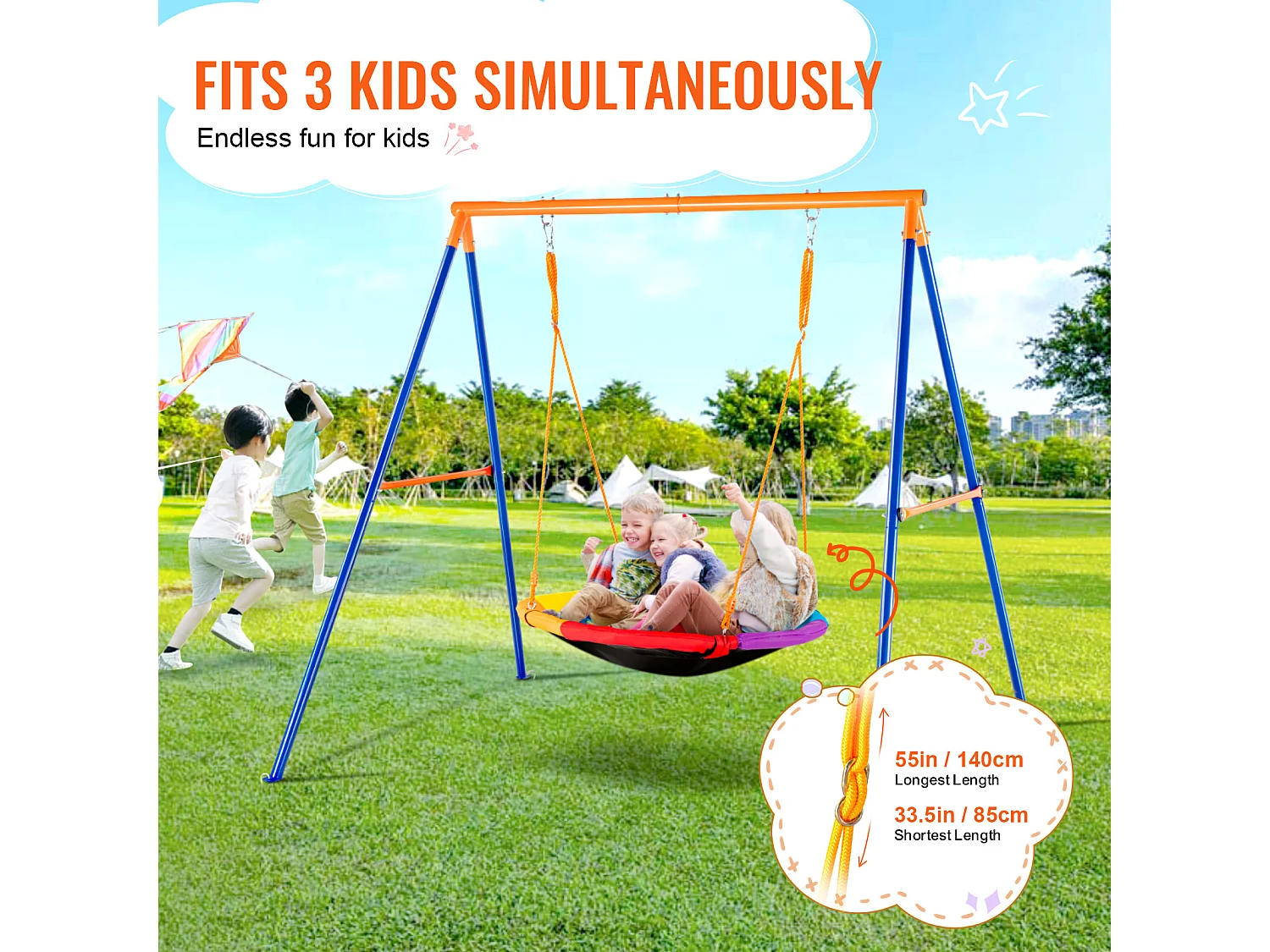 Ensemble de Balançoires Portique SucceBuy de Jardin Nacelle 102 cm Charge 199,6 kg, Support en Métal, Corde Réglable pour l'arrière-cour