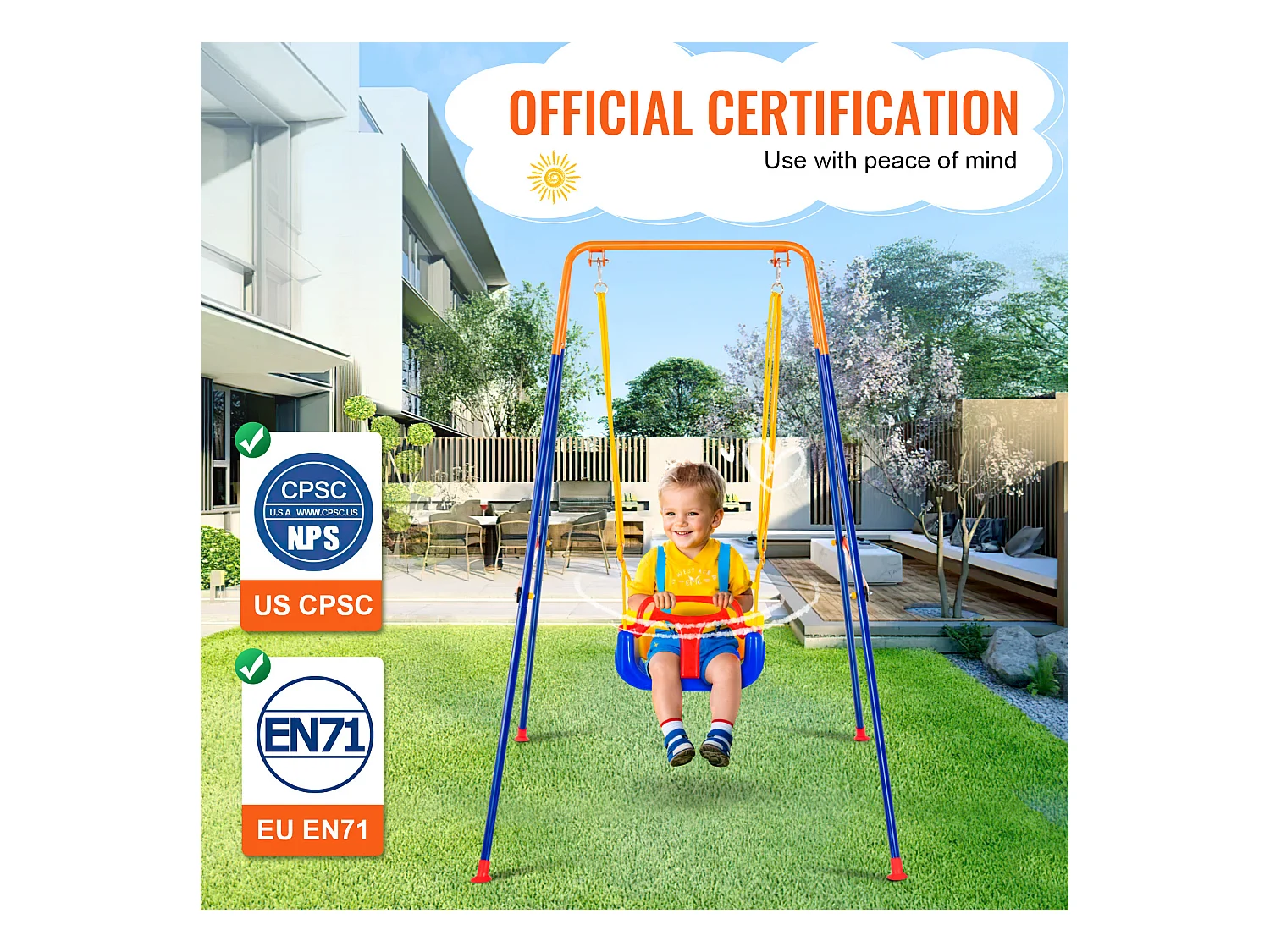 Ensemble de Balançoires 3 en 1 pour Enfants SucceBuy, Support en Métal Pliable, 4 Sacs de Sable pour l'Arrière-Cour, capacité de 54.43kg