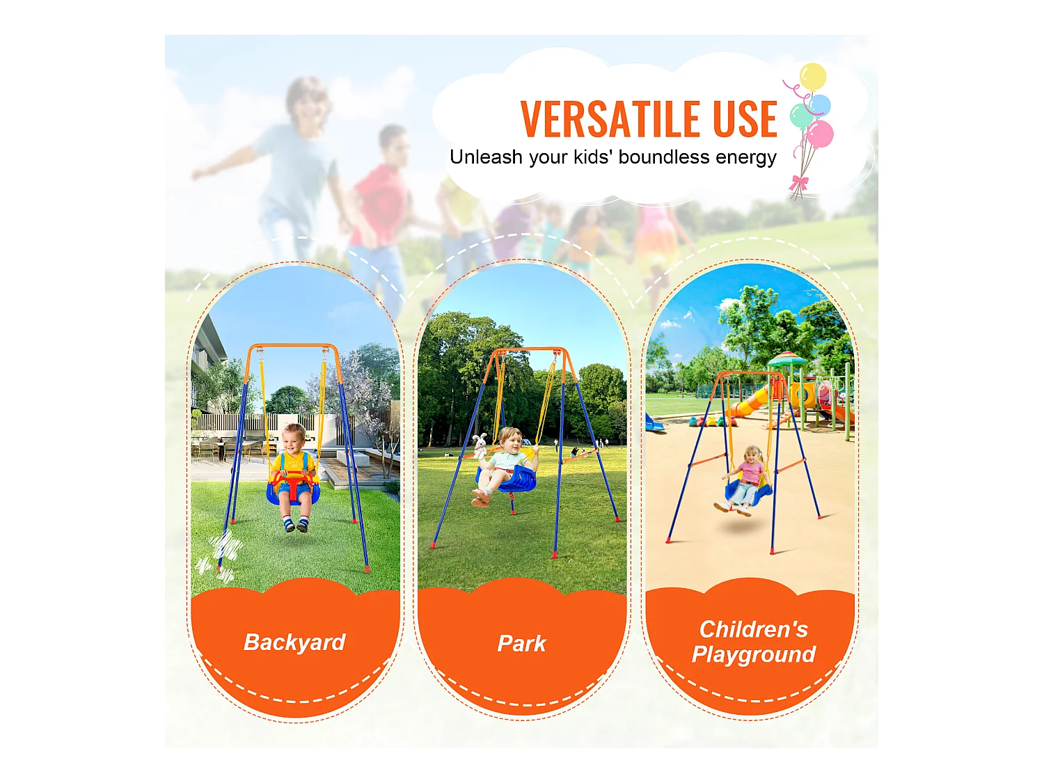 Ensemble de Balançoires 3 en 1 pour Enfants SucceBuy, Support en Métal Pliable, 4 Sacs de Sable pour l'Arrière-Cour, capacité de 54.43kg