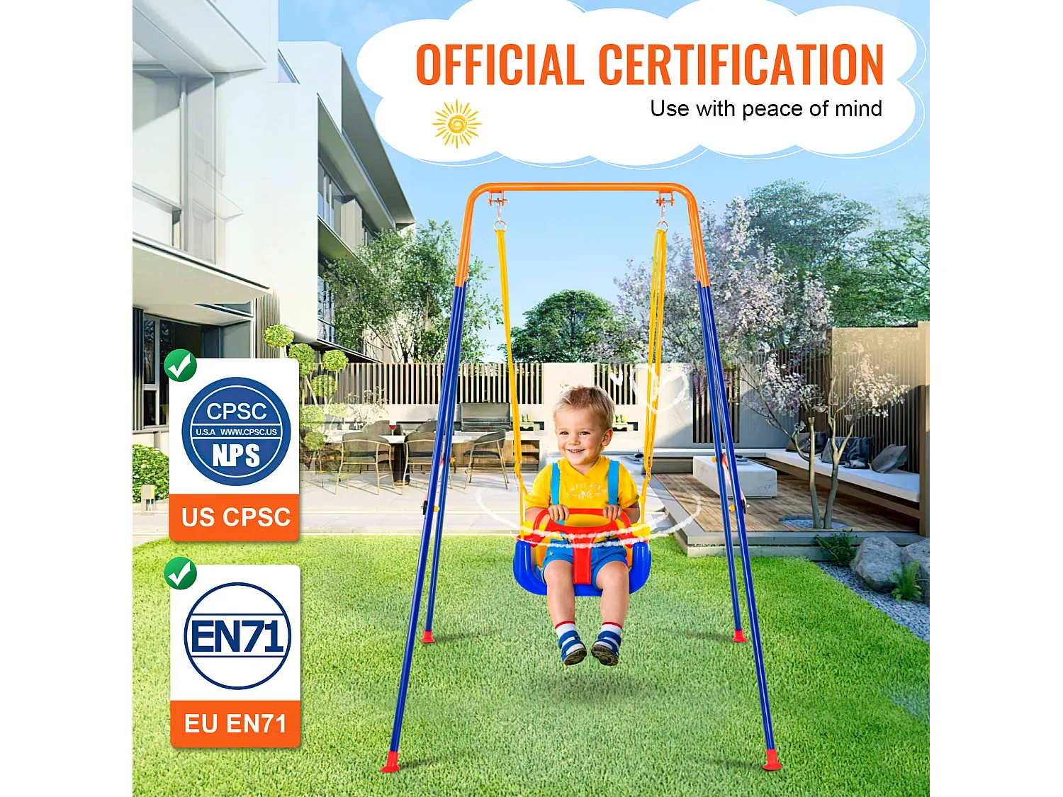 Ensemble de Balançoires 3 en 1 pour Enfants SucceBuy, Support en Métal Pliable, 4 Sacs de Sable pour l'Arrière-Cour, capacité de 54.43kg