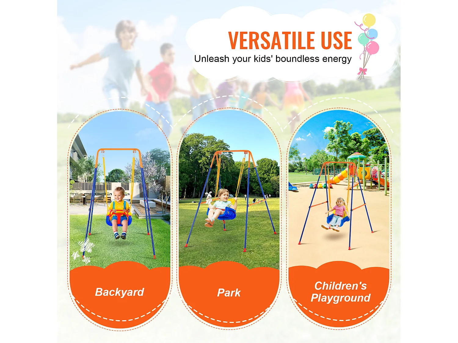 Ensemble de Balançoires 3 en 1 pour Enfants SucceBuy, Support en Métal Pliable, 4 Sacs de Sable pour l'Arrière-Cour, capacité de 54.43kg