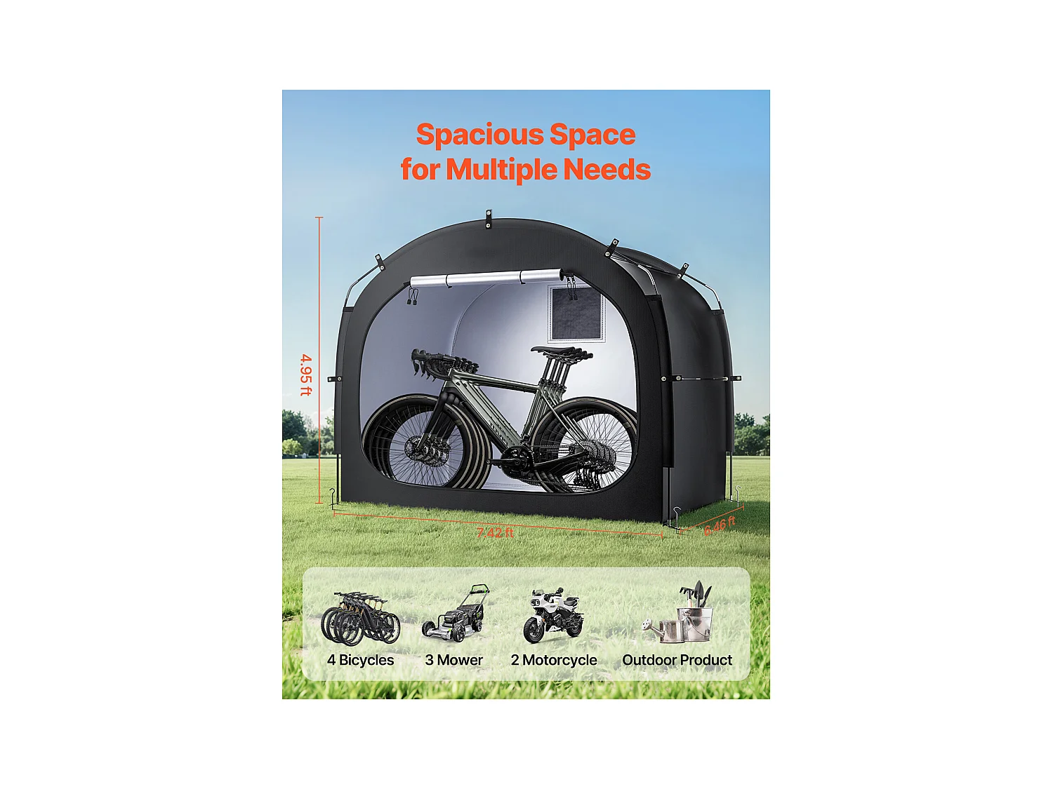 Abri à Vélo Tente de Rangement Extérieure SucceBuy, Abri à Vélo pour 4-5 Vélos, Double Fermeture Éclair, Tissu Oxford, pour Extérieur