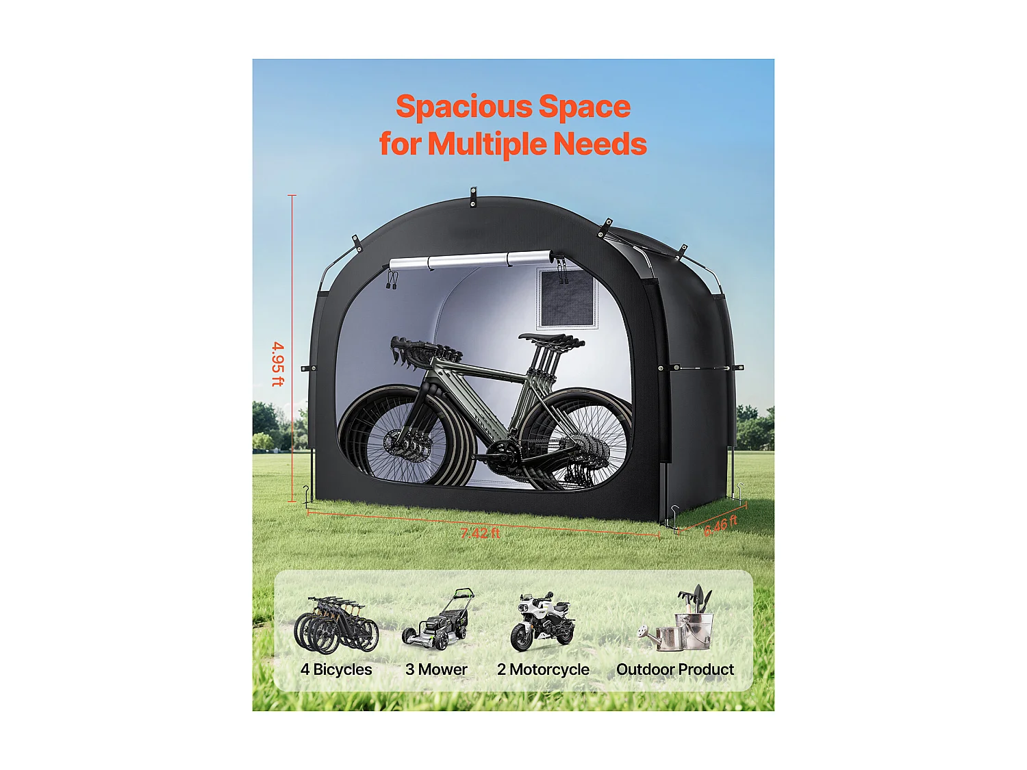 Abri à Vélo Tente de Rangement Extérieure SucceBuy, Abri à Vélo pour 4-5 Vélos, Double Fermeture Éclair, Tissu Oxford, pour Extérieur