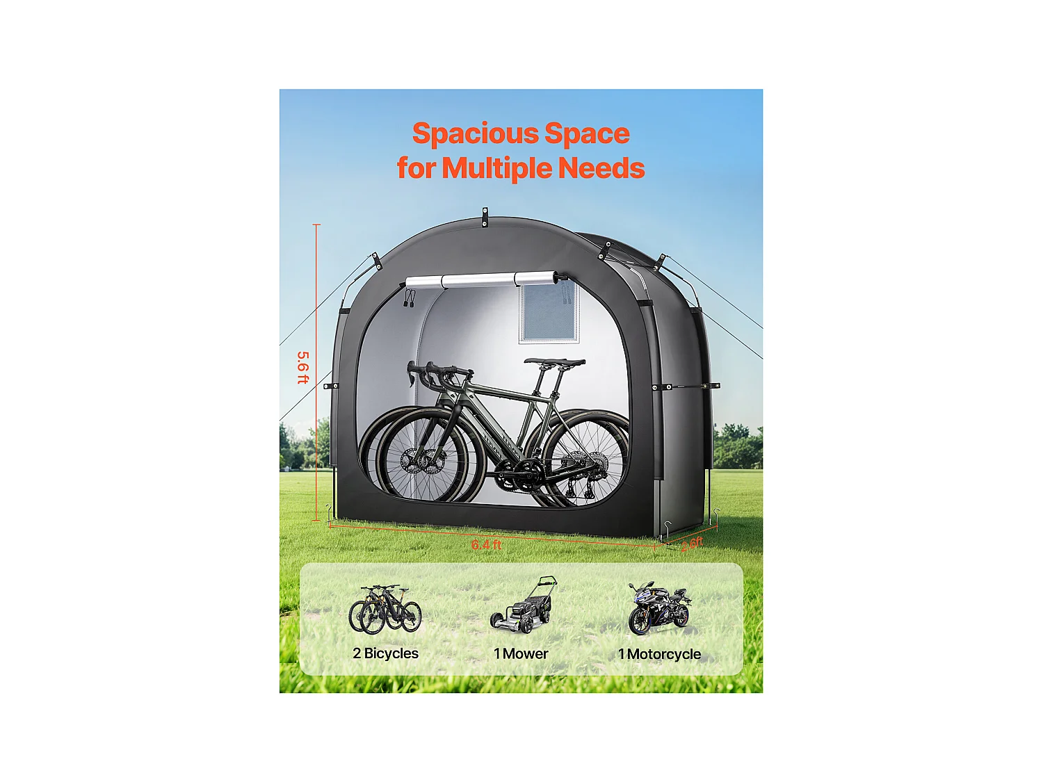 Abri à Vélo Tente de Rangement Extérieure SucceBuy, pour 1 à 2 Vélos, Double Fermeture Éclair, Tissu Oxford, Porte Simple, pour Extérieur