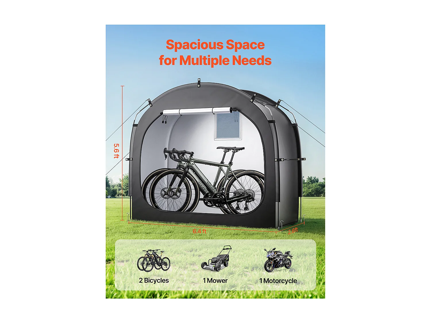 Abri à Vélo Tente de Rangement Extérieure SucceBuy, pour 1 à 2 Vélos, Double Fermeture Éclair, Tissu Oxford, Porte Simple, pour Extérieur