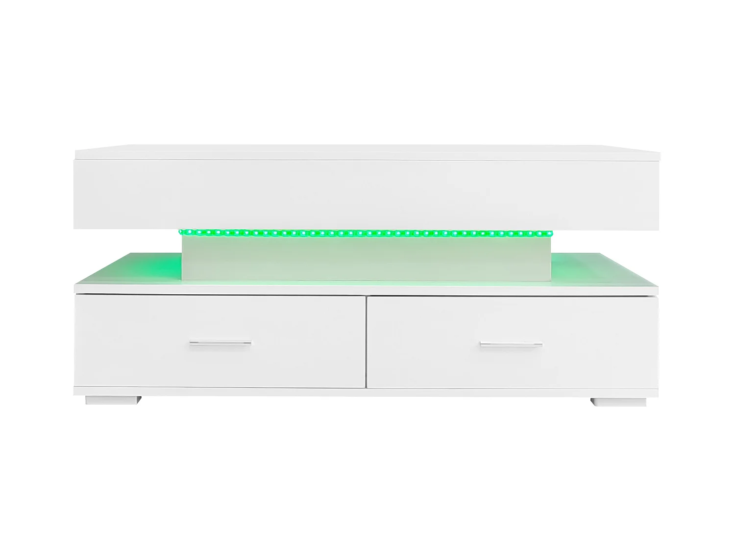Table basse relevable avec rangement intelligent et LED, suface laqué blanc