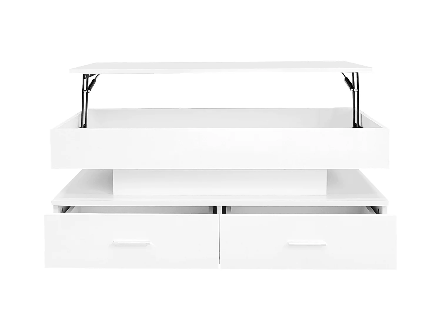 Table basse relevable avec rangement intelligent et LED, suface laqué blanc