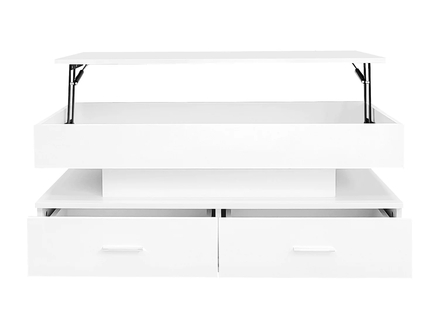 Mesa de centro elevatória com arrumação inteligente e LEDs, superfície lacada a branco