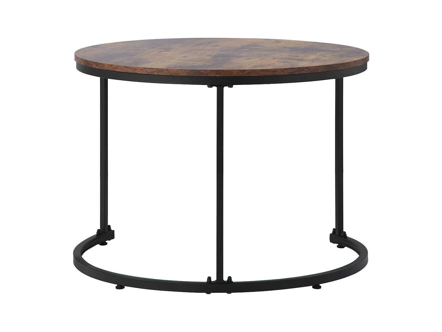 Lot de 2 tables basses gigognes rondes woodgrain marron, cadre en métal noir