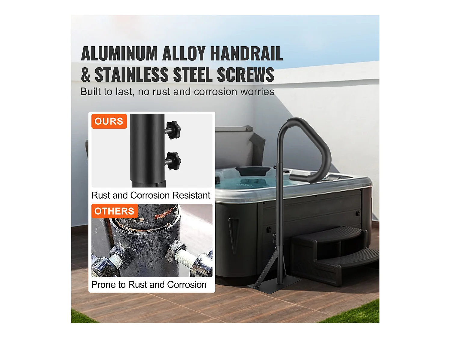 Main Courante de Piscine, SucceBuy Rampe de Spa Rotative à 360° Réglable de 122 à 160 cm