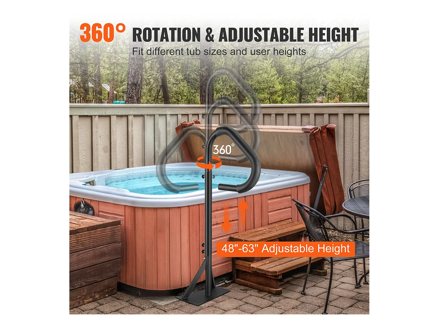 Main Courante de Piscine, SucceBuy Rampe de Spa Rotative à 360° Réglable de 122 à 160 cm