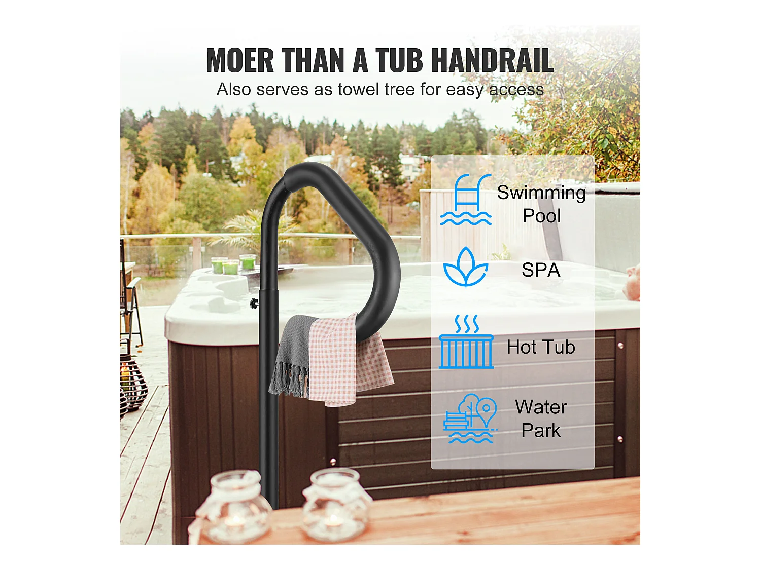 Main Courante de Piscine, SucceBuy Rampe de Spa Rotative à 360° Réglable de 122 à 160 cm