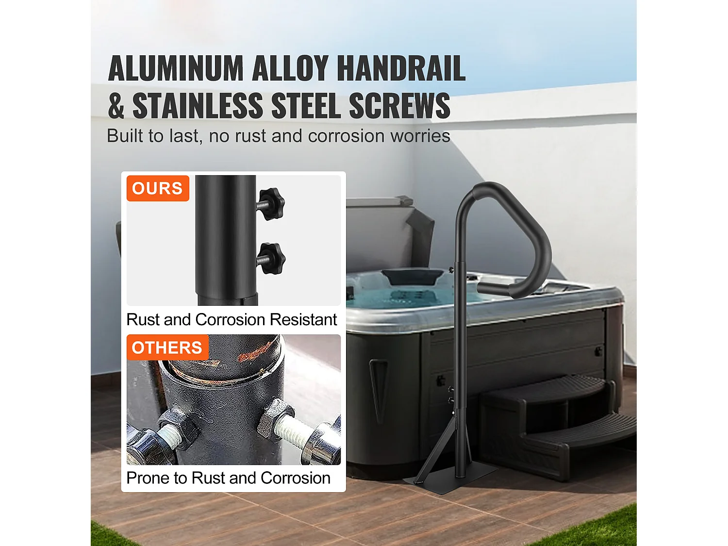 Main Courante de Piscine, SucceBuy Rampe de Spa Rotative à 360° Réglable de 122 à 160 cm