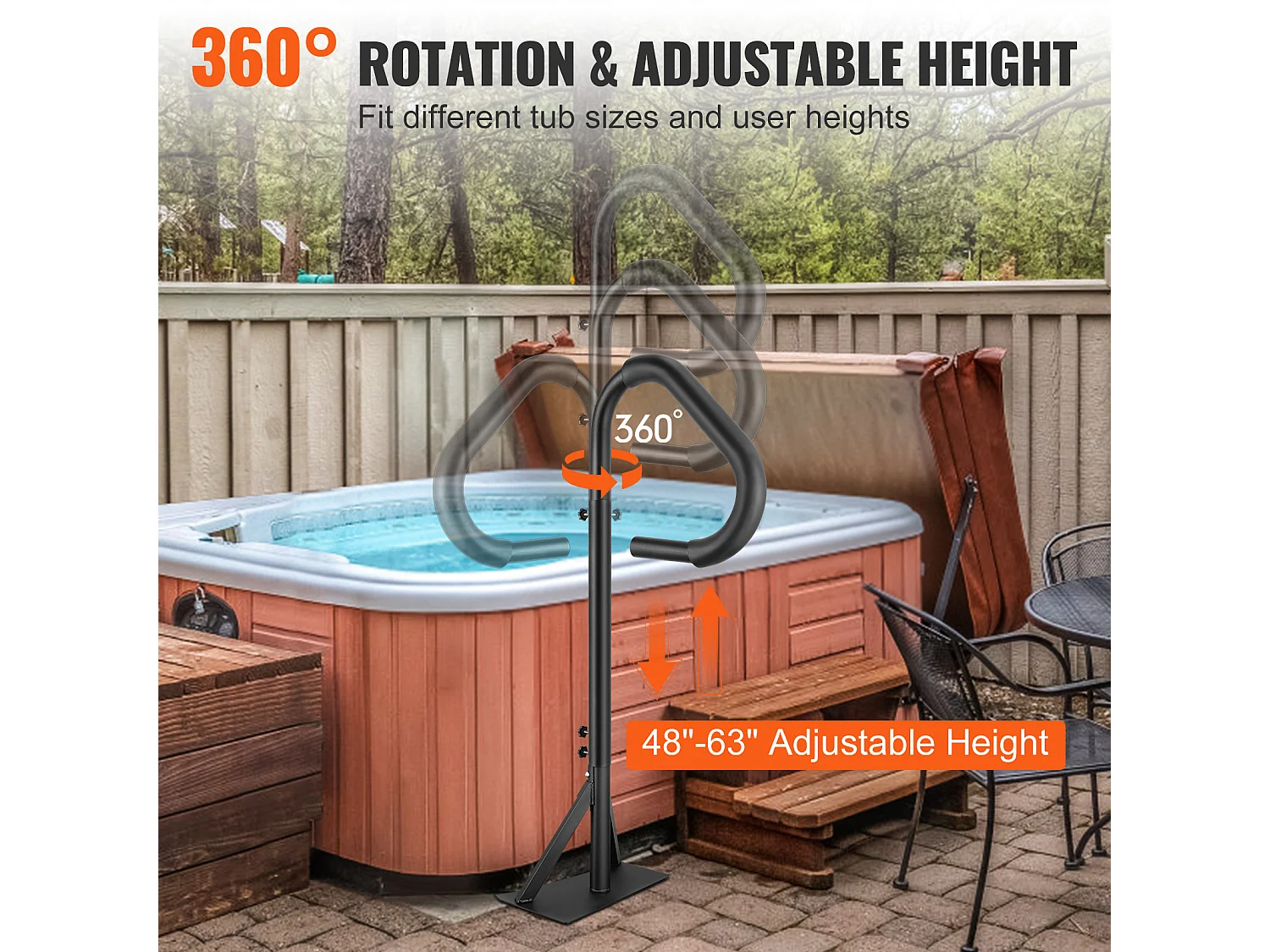 Main Courante de Piscine, SucceBuy Rampe de Spa Rotative à 360° Réglable de 122 à 160 cm