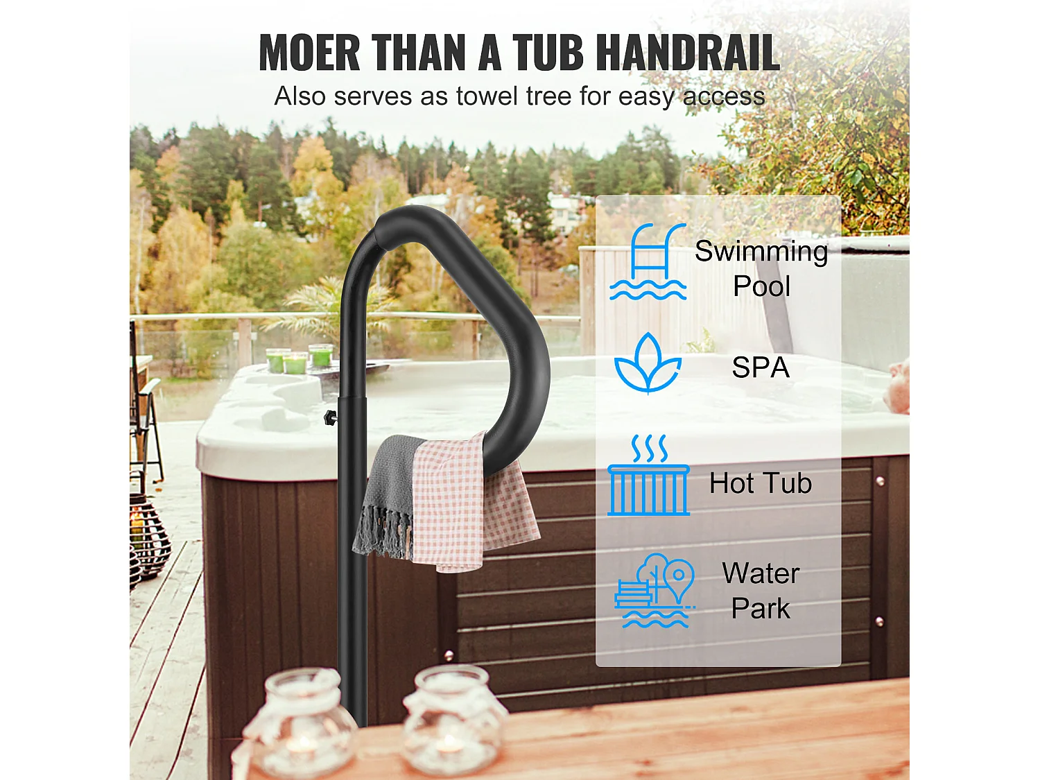 Main Courante de Piscine, SucceBuy Rampe de Spa Rotative à 360° Réglable de 122 à 160 cm