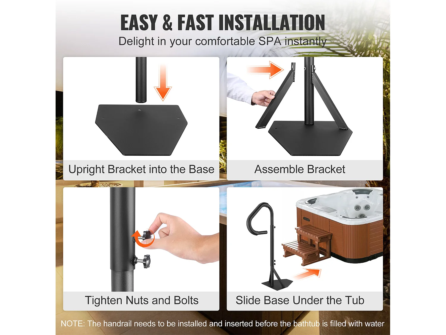 Main Courante de Piscine, SucceBuy Rampe de Spa Rotative à 360° Réglable de 122 à 160 cm