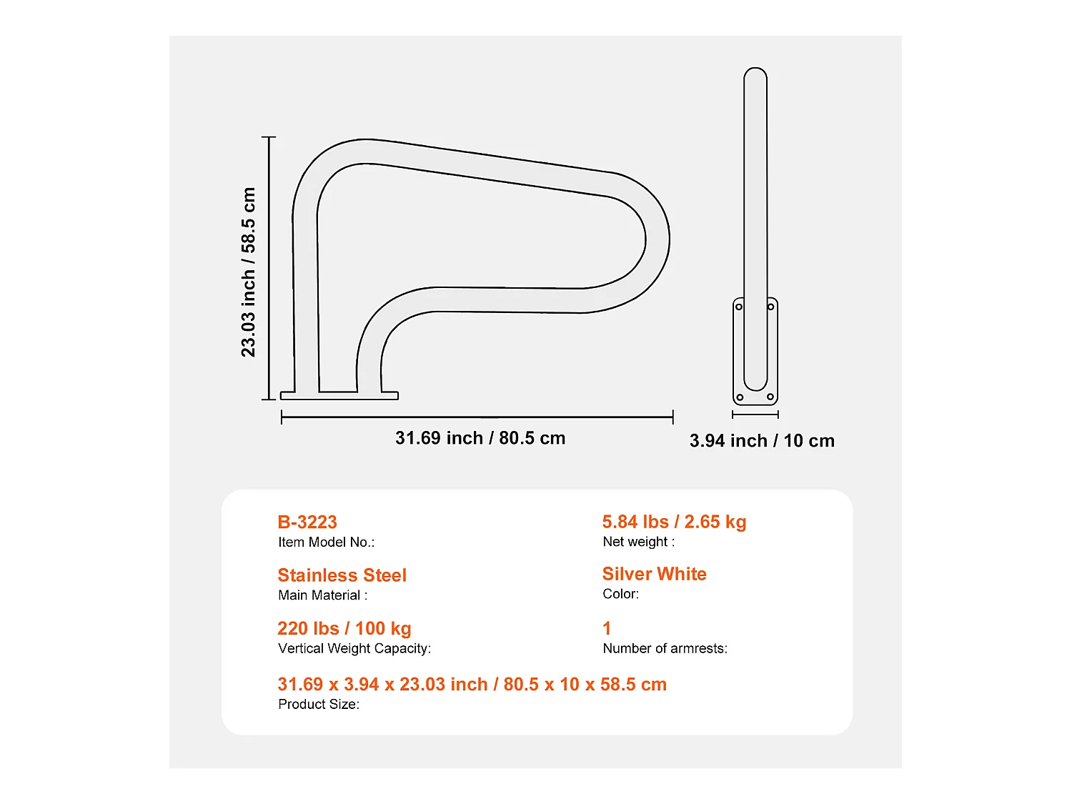 Main Courante de Piscine, SucceBuy Rampe de Piscine 80.5 x 58.5 cm en Acier Inoxydable pour Spas