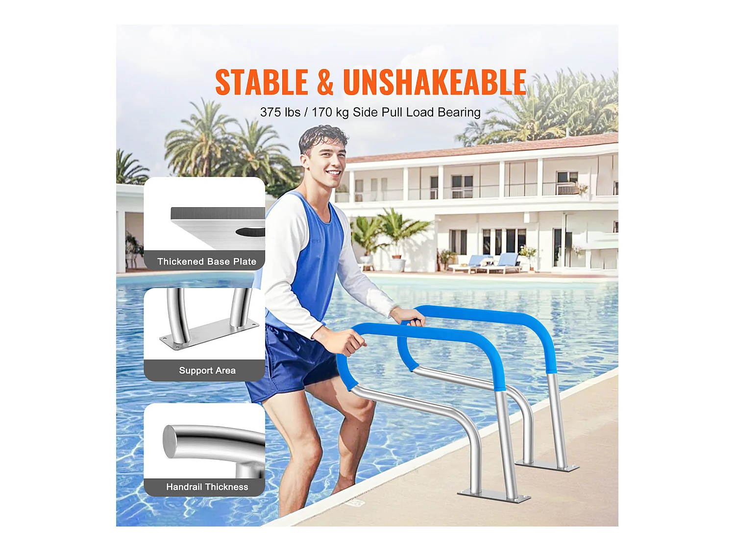 Main Courante de Piscine, SucceBuy Rampe de Piscine 80.5 x 58.5 cm en Acier Inoxydable pour Spas