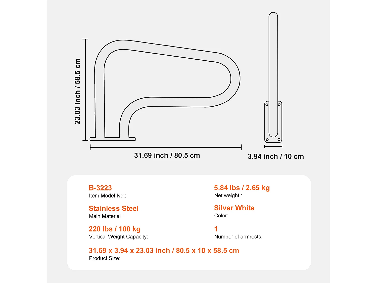 Main Courante de Piscine, SucceBuy Rampe de Piscine 80.5 x 58.5 cm en Acier Inoxydable pour Spas