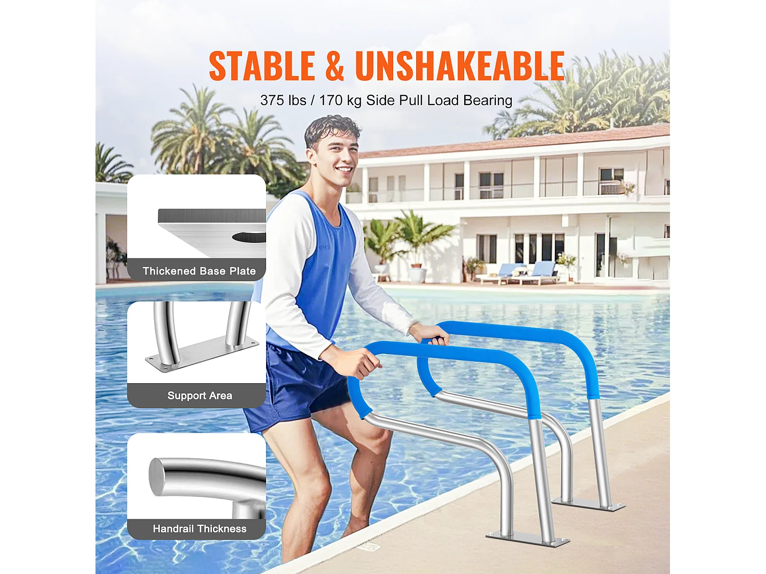 Main Courante de Piscine, SucceBuy Rampe de Piscine 80.5 x 58.5 cm en Acier Inoxydable pour Spas