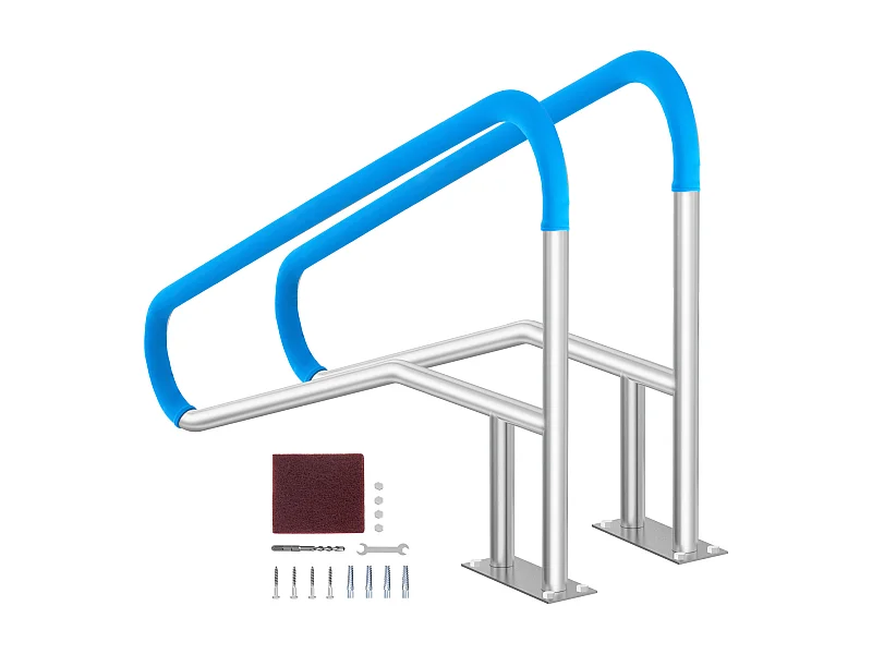 Corrimão de Piscina, SucceBuy, Corrimão de Piscina de Aço Inoxidável de 2 Peças de 139.5 x 81 cm com Placa de Base para Banheiras de Hidromassagem