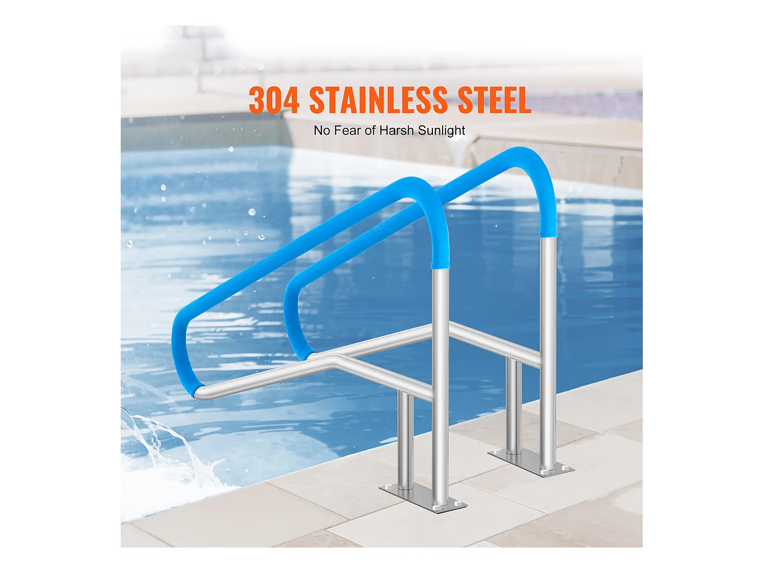 Main Courante de Piscine, SucceBuy Rampe de Piscine 2 Pièces 139.5 x 81 cm en Acier Inoxydable avec Plaque de Base pour Spas