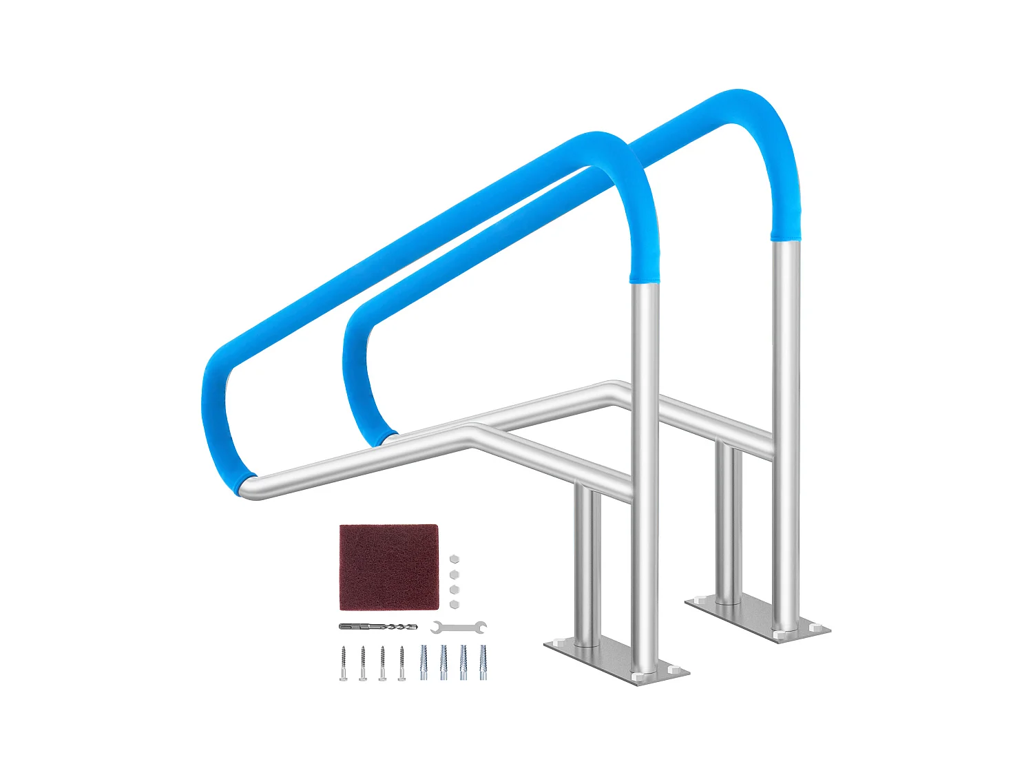 Main Courante de Piscine, SucceBuy Rampe de Piscine 2 Pièces 139.5 x 81 cm en Acier Inoxydable avec Plaque de Base pour Spas