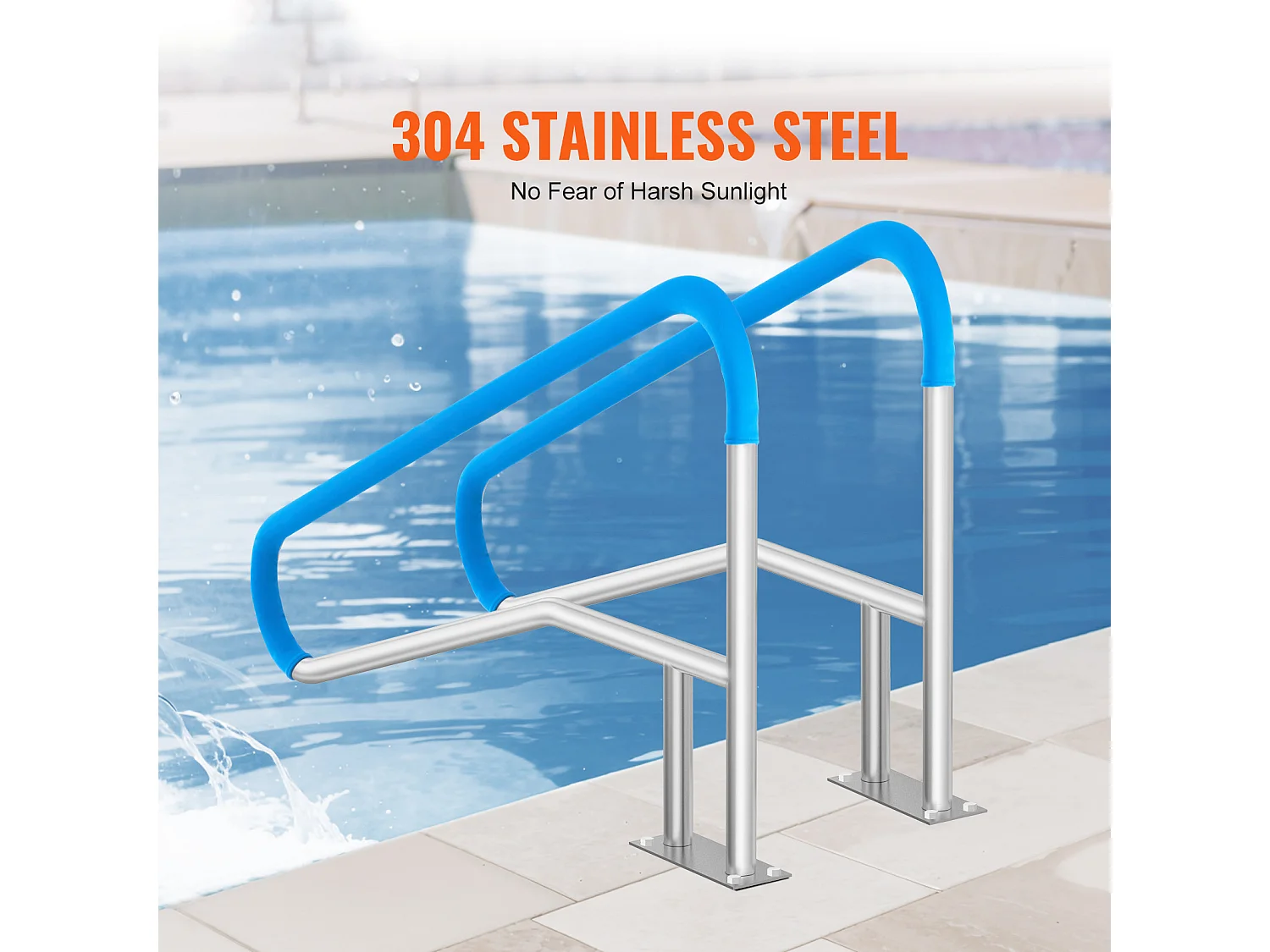 Main Courante de Piscine, SucceBuy Rampe de Piscine 2 Pièces 139.5 x 81 cm en Acier Inoxydable avec Plaque de Base pour Spas