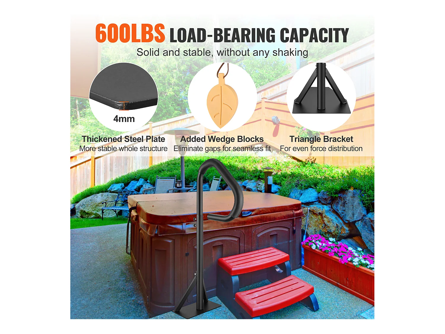 Main Courante de Piscine, SucceBuy Rampe de Bain à Remous Rotative à 360°, Hauteur Réglable de 89 à 144.7 cm