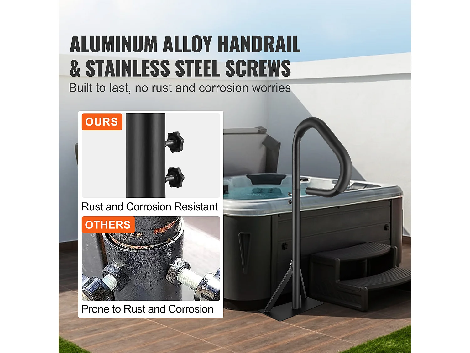 Poręcz do Basenu, SucceBuy 360° Obrotowa Poręcz do Jacuzzi, Regulowana Wysokość od 89 do 144,7 cm