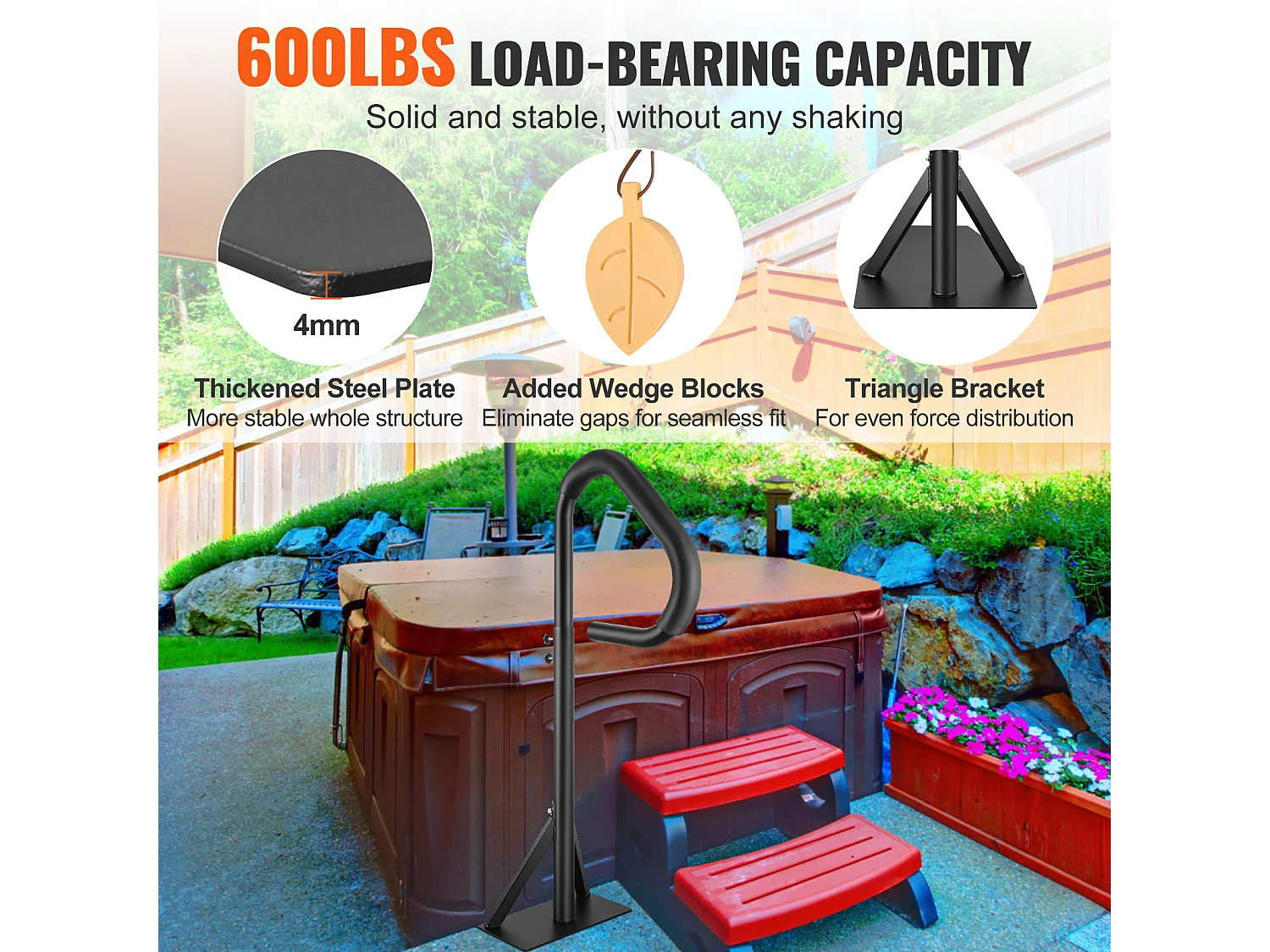 Poręcz do Basenu, SucceBuy 360° Obrotowa Poręcz do Jacuzzi, Regulowana Wysokość od 89 do 144,7 cm