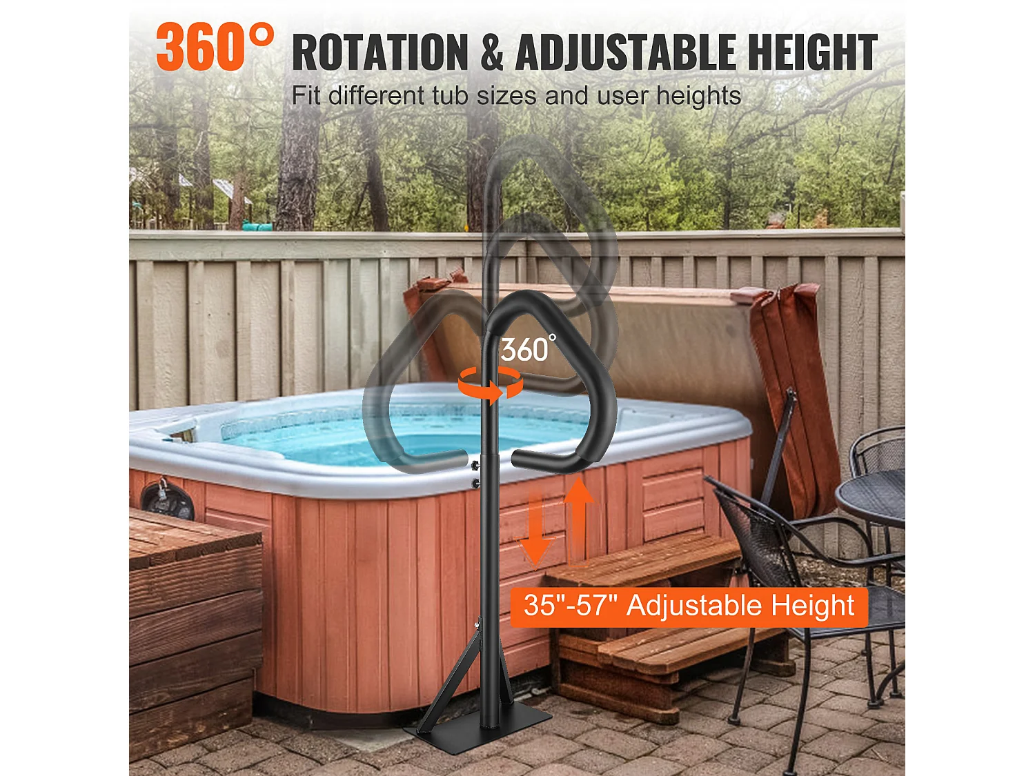 Poręcz do Basenu, SucceBuy 360° Obrotowa Poręcz do Jacuzzi, Regulowana Wysokość od 89 do 144,7 cm