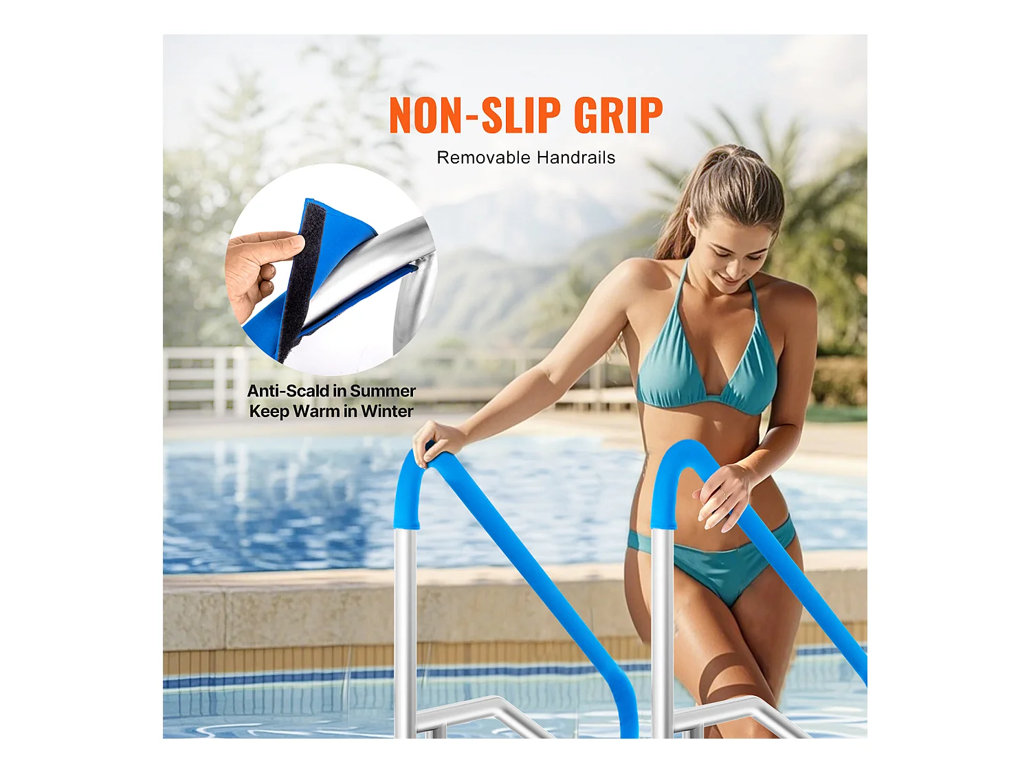 Main Courante de Piscine, SucceBuy Rampe de Piscine 139.5 x 81 cm en Acier Inoxydable avec Plaque de Base pour Spas