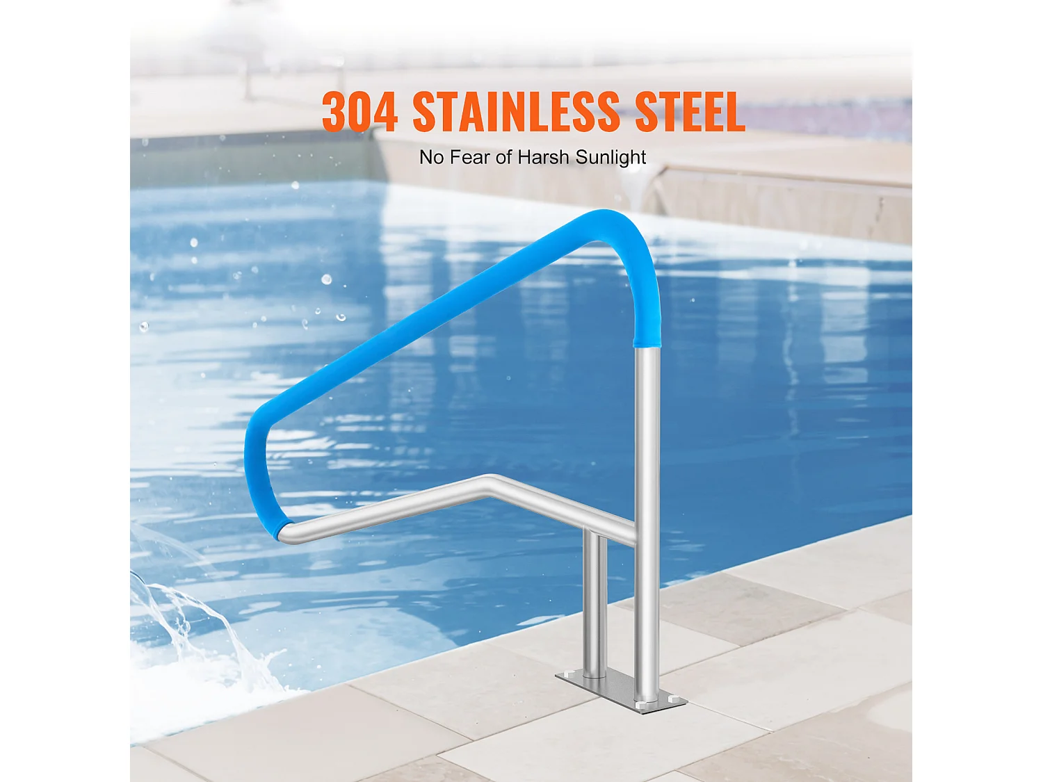 Main Courante de Piscine, SucceBuy Rampe de Piscine 139.5 x 81 cm en Acier Inoxydable avec Plaque de Base pour Spas