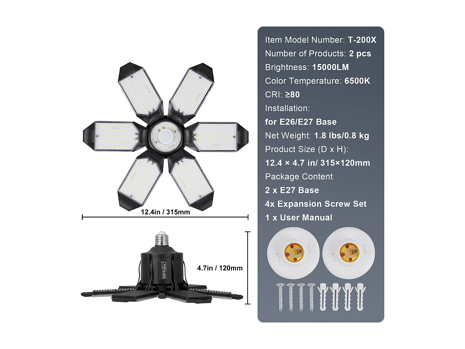 Garageverlichting SucceBuy LED Set van 2 15.000 lm met Verborgen Bewegingsdetector