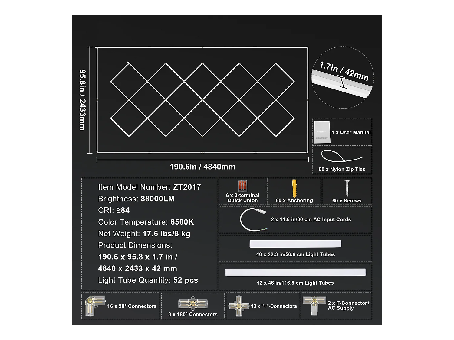 Lampe de Garage SucceBuy à LED 88 000 lm DIY Bright 14 Plafonnier Carré pour Voiture