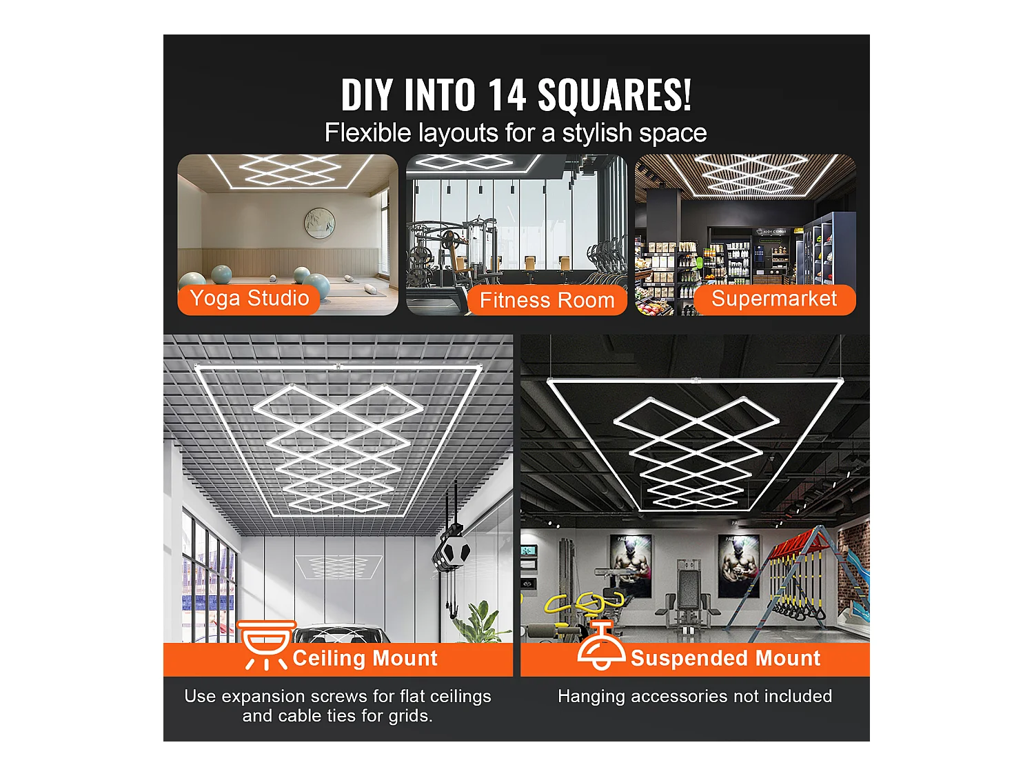 Lampe de Garage SucceBuy à LED 88 000 lm DIY Bright 14 Plafonnier Carré pour Voiture