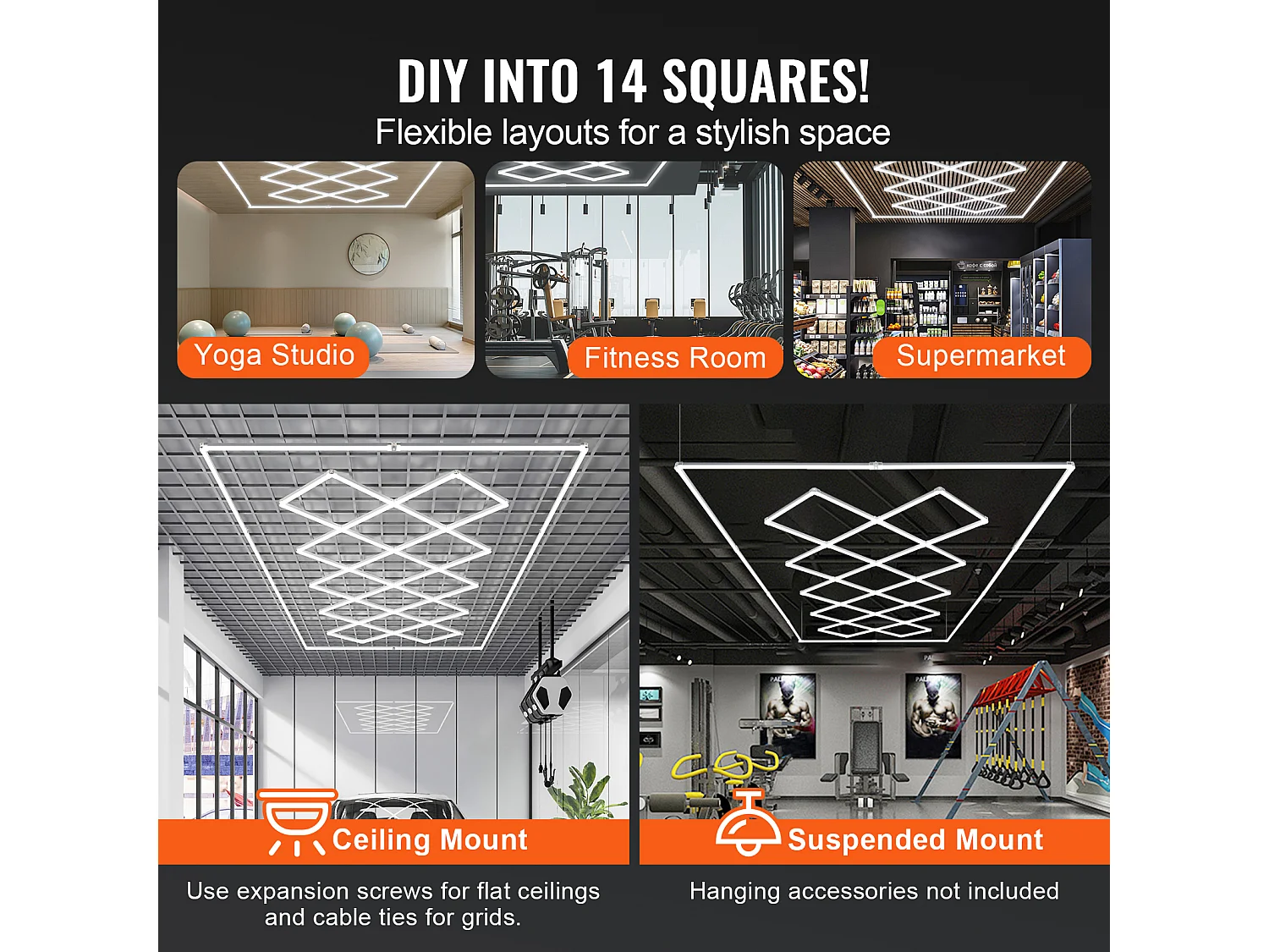 Lampe de Garage SucceBuy à LED 88 000 lm DIY Bright 14 Plafonnier Carré pour Voiture