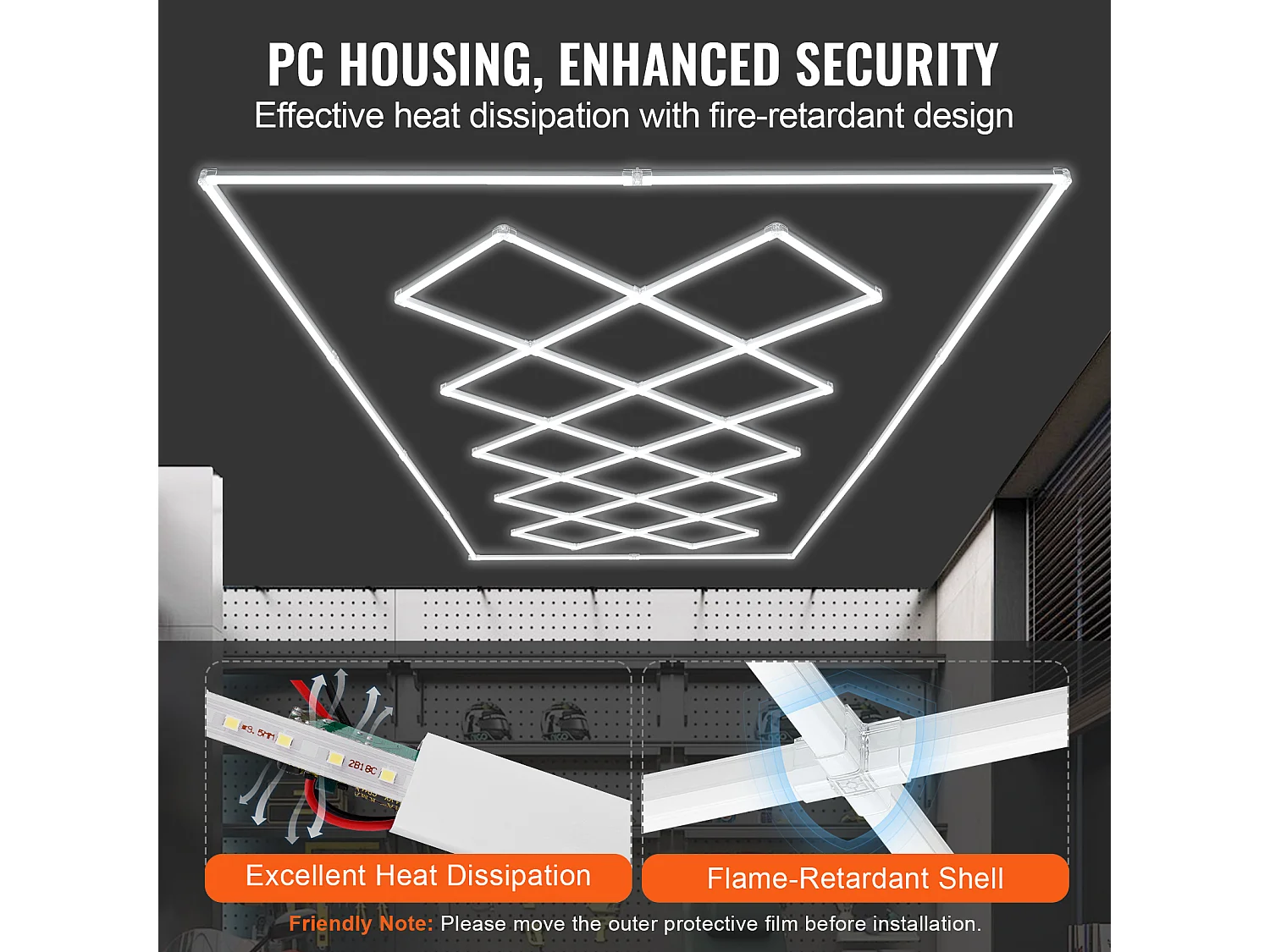 Lampe de Garage SucceBuy à LED 88 000 lm DIY Bright 14 Plafonnier Carré pour Voiture